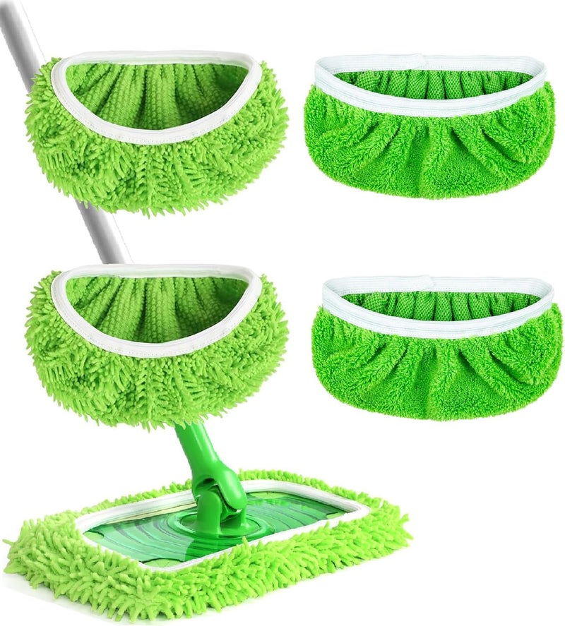 Febsow Reusable Microfiber Mop Pads Washable Wet Pads Compatible with Swiffer Sweeper Refills Pads for Wet & Dry Sweeping Cloths Mop Head Replacement for Household Cleaning (Green 4PCS) - Image 1